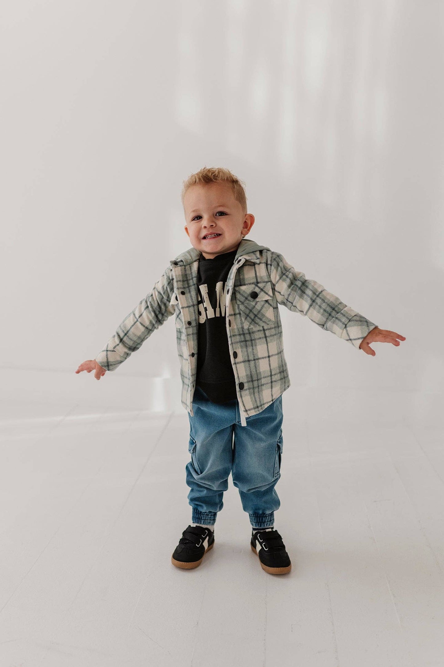 Mint Blue Plaid Hooded Shacket