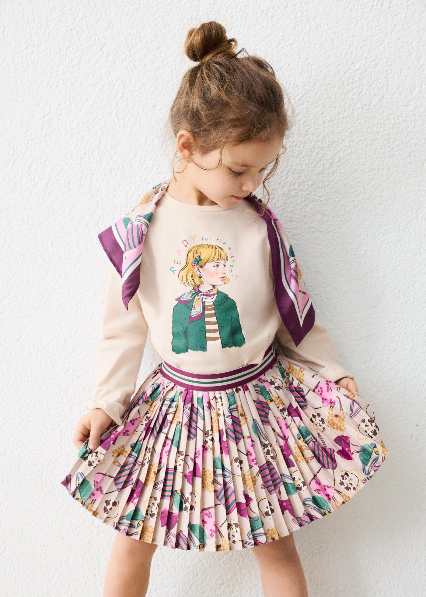 Girl Printed Pleated Skirt