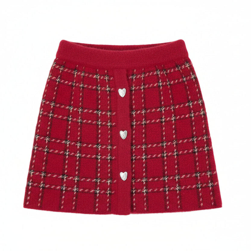 Red Tricot Plaid Skirt