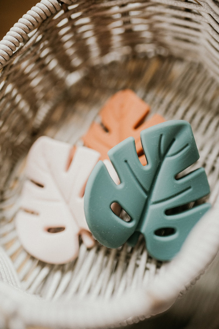 Monstera Silicone Teether-Pale Pink