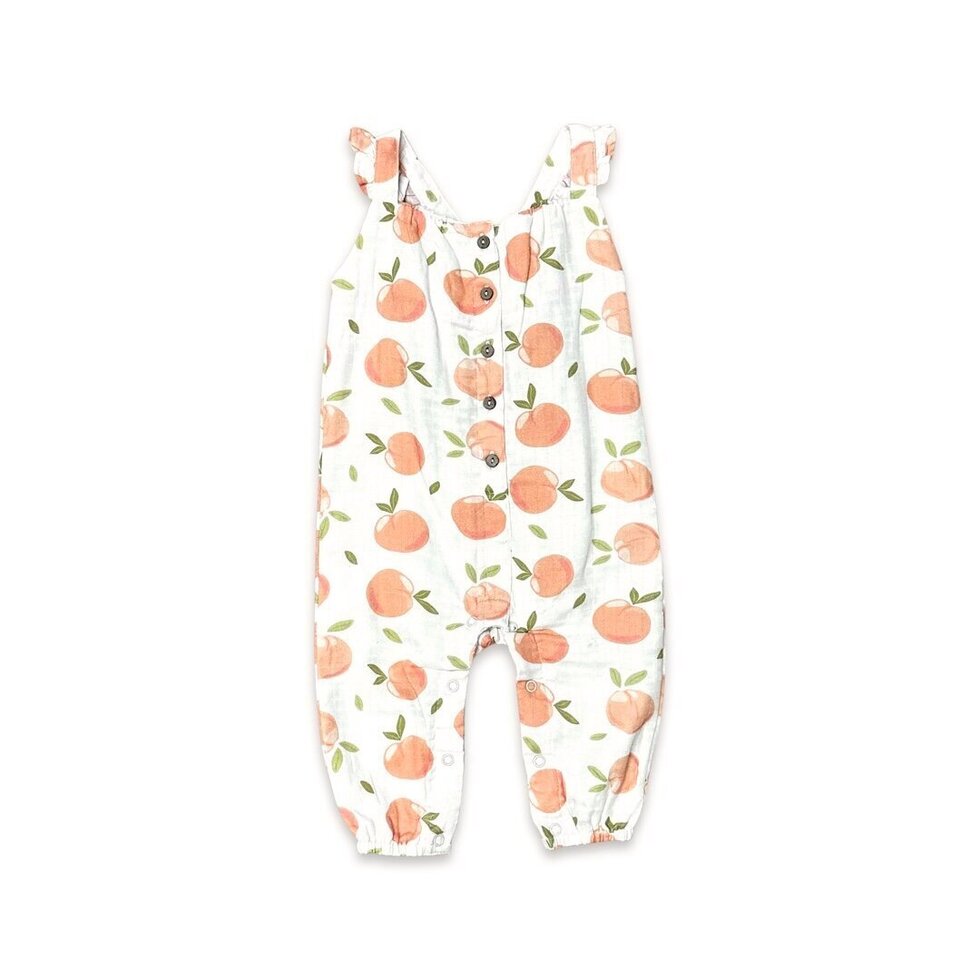 Peaches Ruffle & Button Sleeveless Jumpsuit: Natural