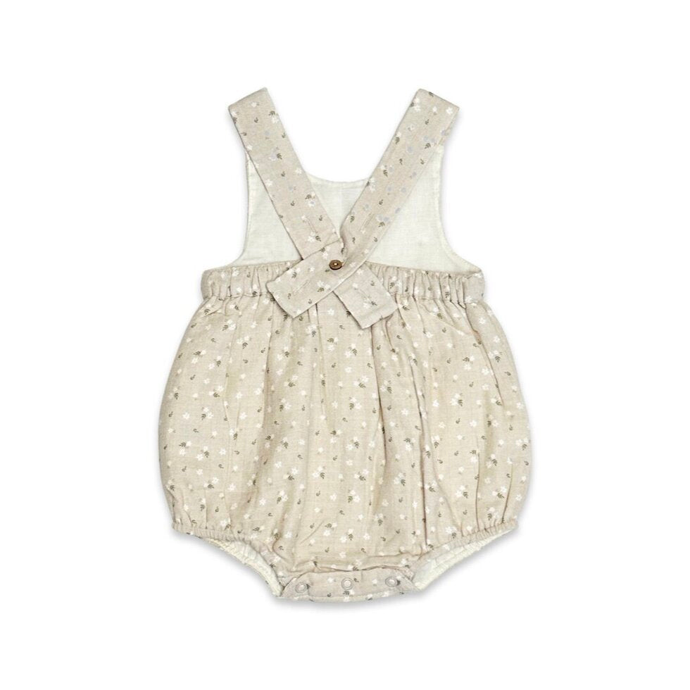 Ditsy Floral Peter Pan Bubble Baby Romper: Light Tan