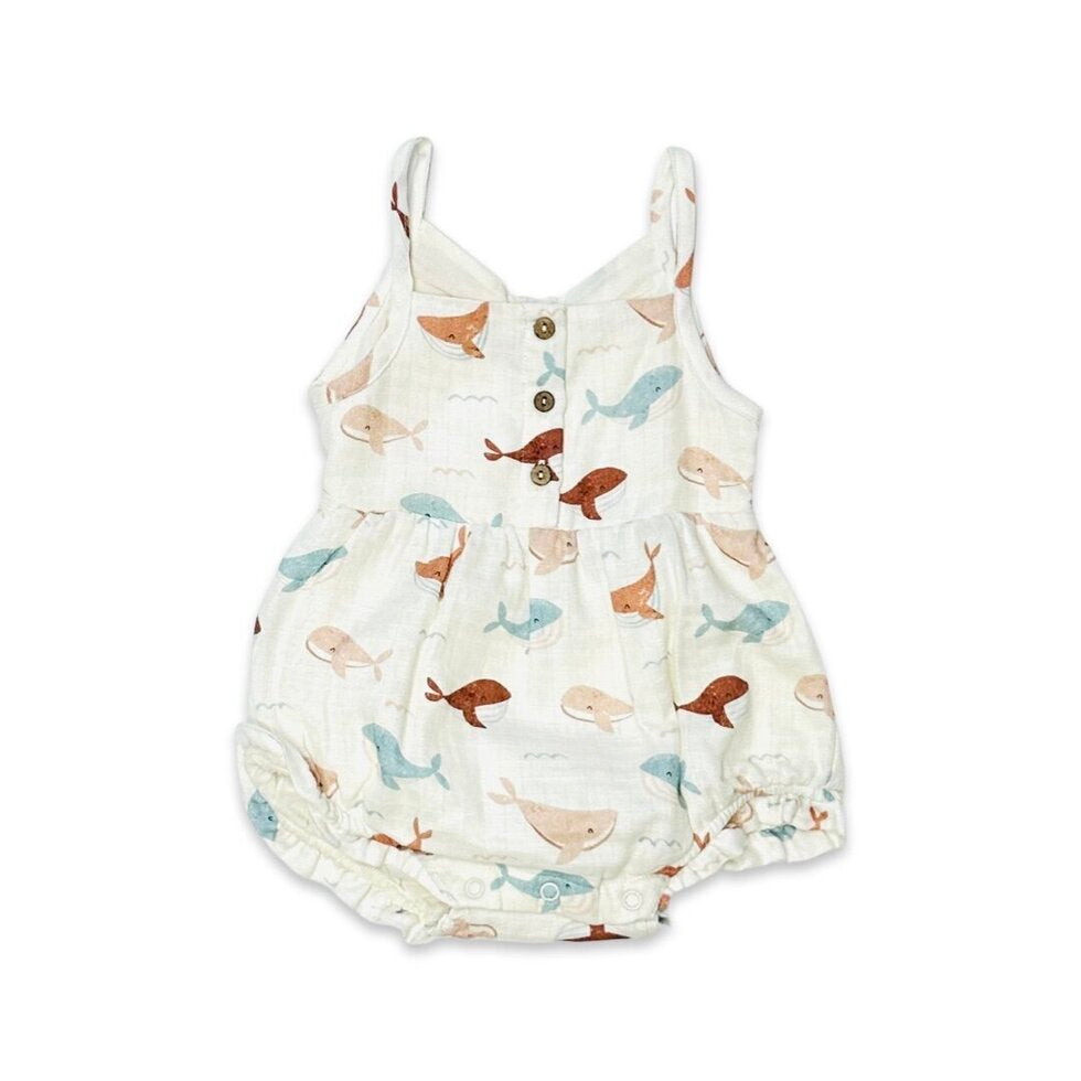 Whales Strap Baby Romper+Headband: Natural
