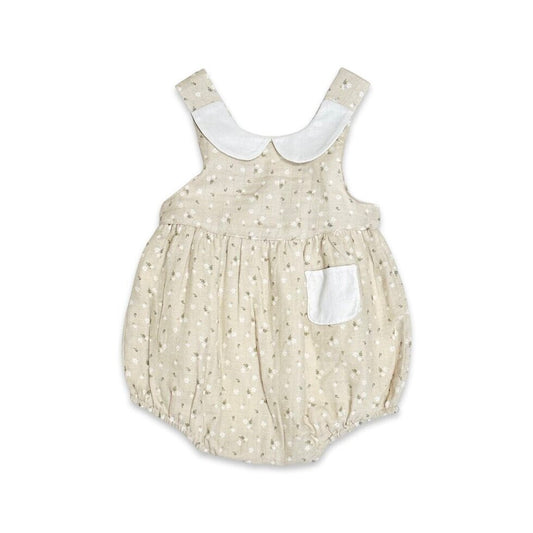 Ditsy Floral Peter Pan Bubble Baby Romper: Light Tan