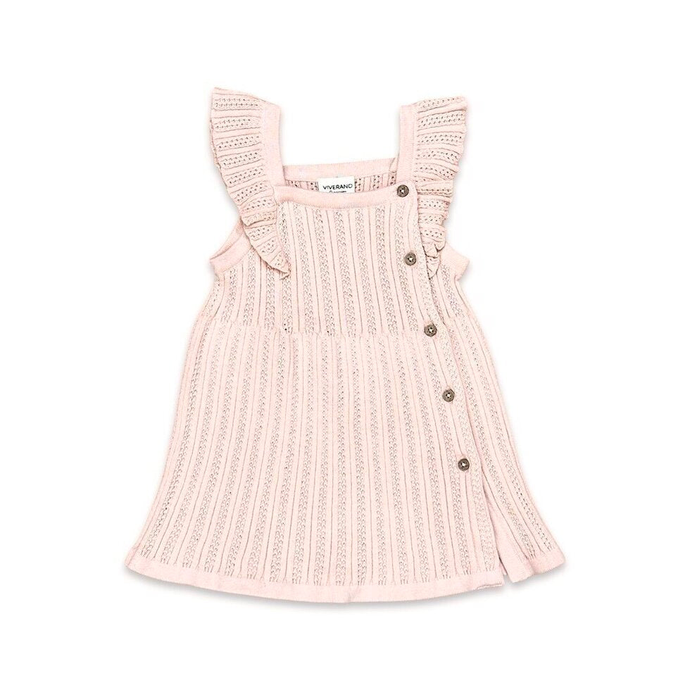 Ruf Slve Rib Knit Pointelle Baby Sweater Dress: Bl Pink