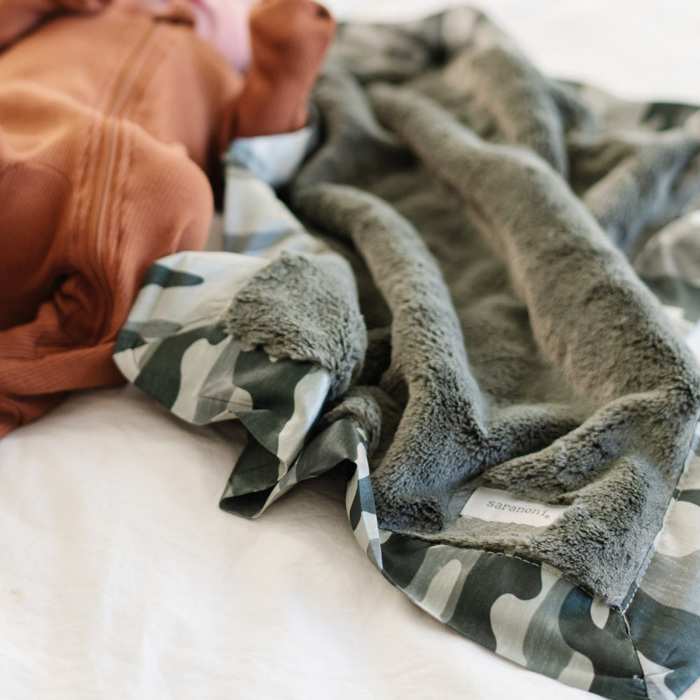 Satin Border Chenille Blanket - Camo