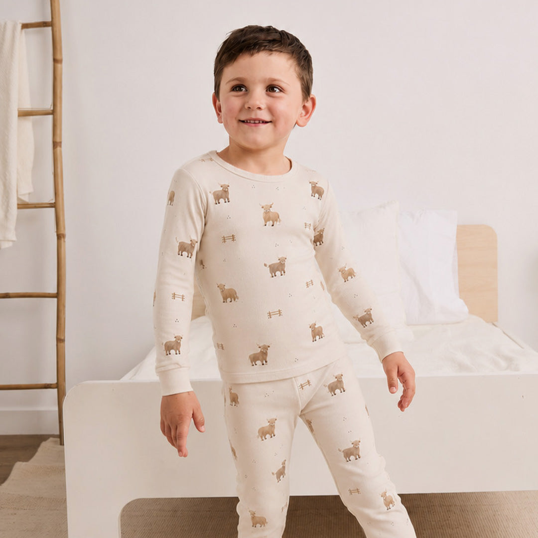Highland Cow Print on Crème LunaKnit PJ Set