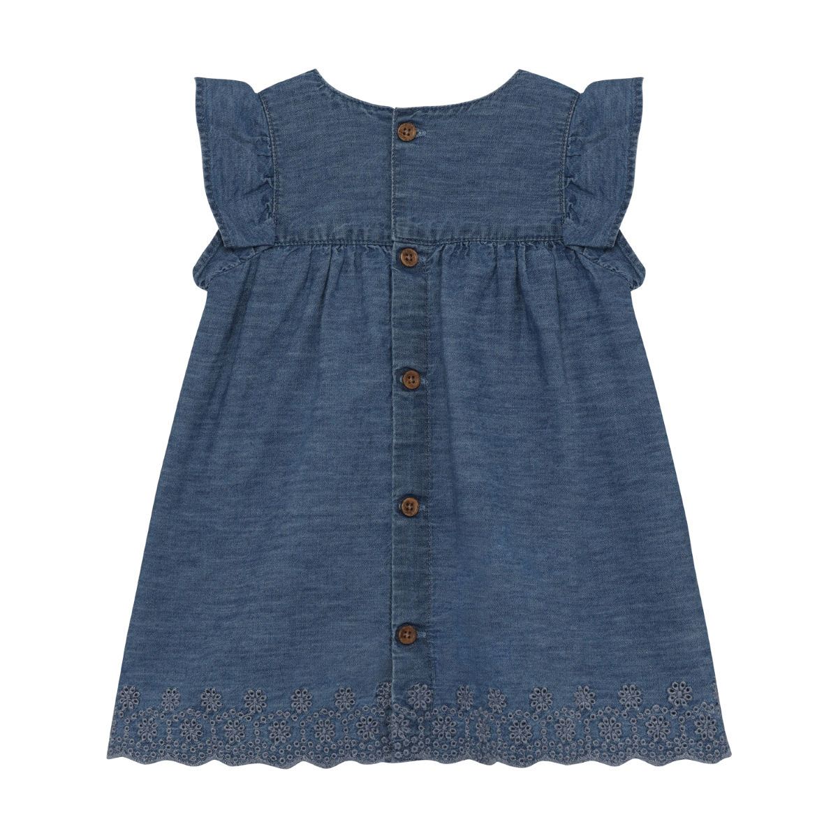 Faded Chambray Scallop Embroidered Dress