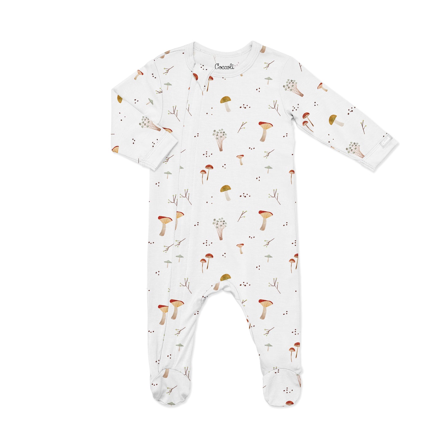 Mushrooms on Cream Modal Zipper Footie