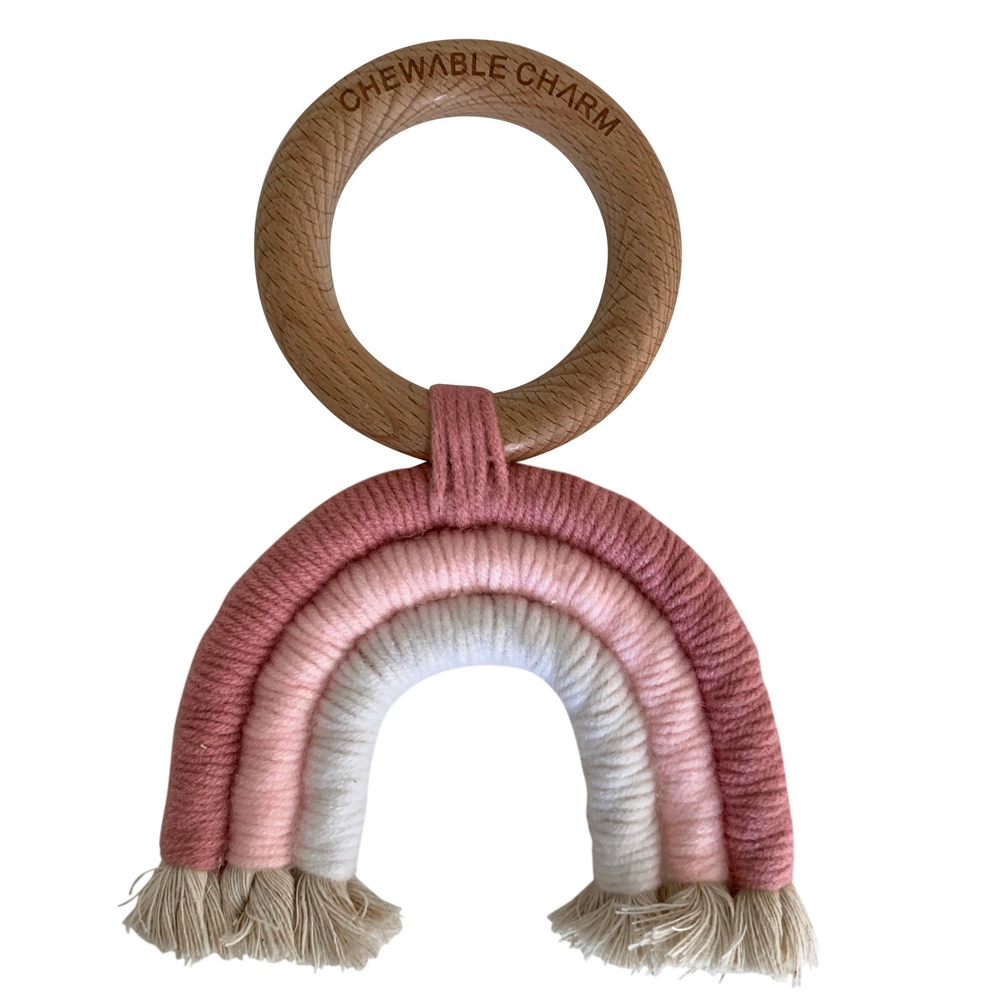 Chewable Charm - Rainbow Macrame Teether- Rose + Blush