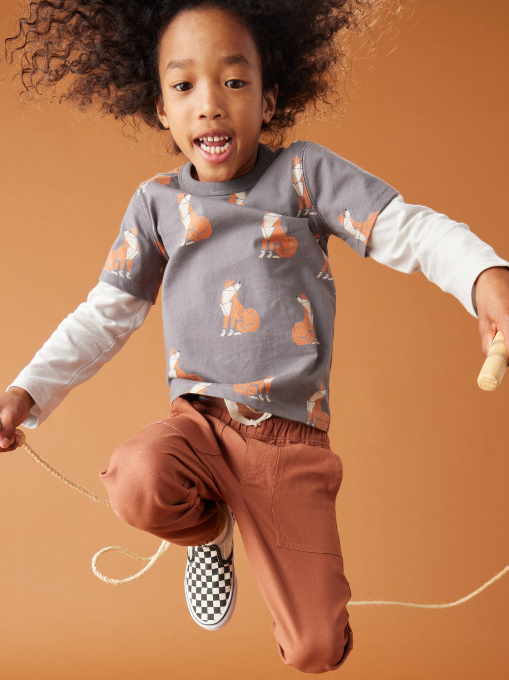 Layered Sleeve Printed Tee: Origami Shibu Inu