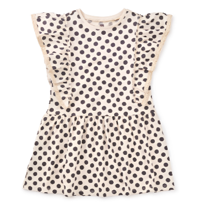 Crochet Trim Ruffle Dress: Polka Dots
