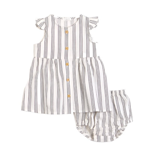 Baby 2Pc Set: Dress + Bloomer Woven: Off White