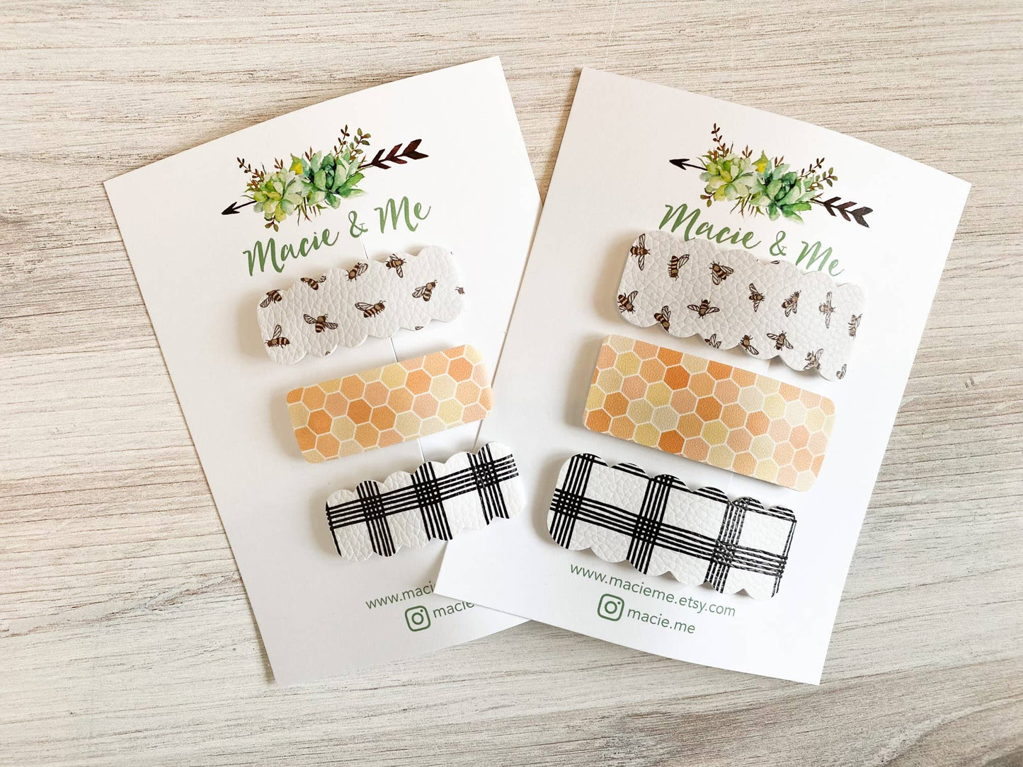 Bee, Honeycomb, Plaid Snap Clip Set
