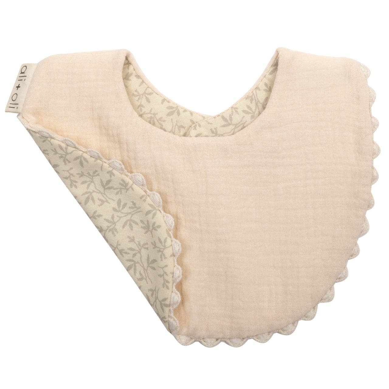 Muslin Cotton Baby Bib Double Sided (Ivory/Flowers)