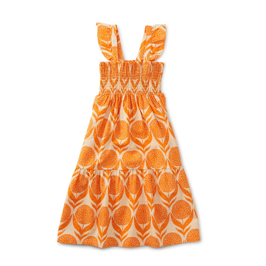Smocked Flutter Sleeve Dress: Marigold