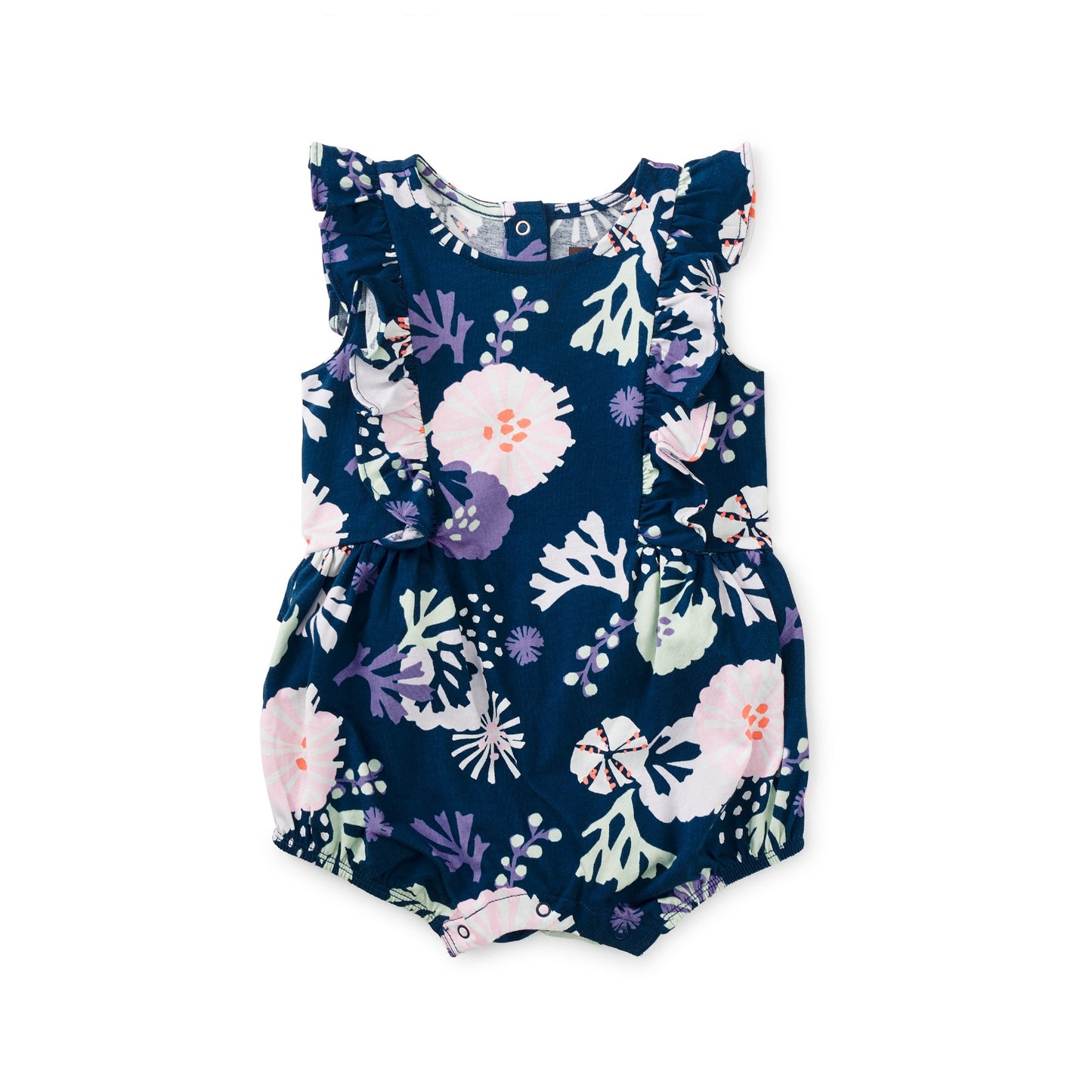 Ruffle Shoulder Baby Romper: UNDERWATER FLORAL