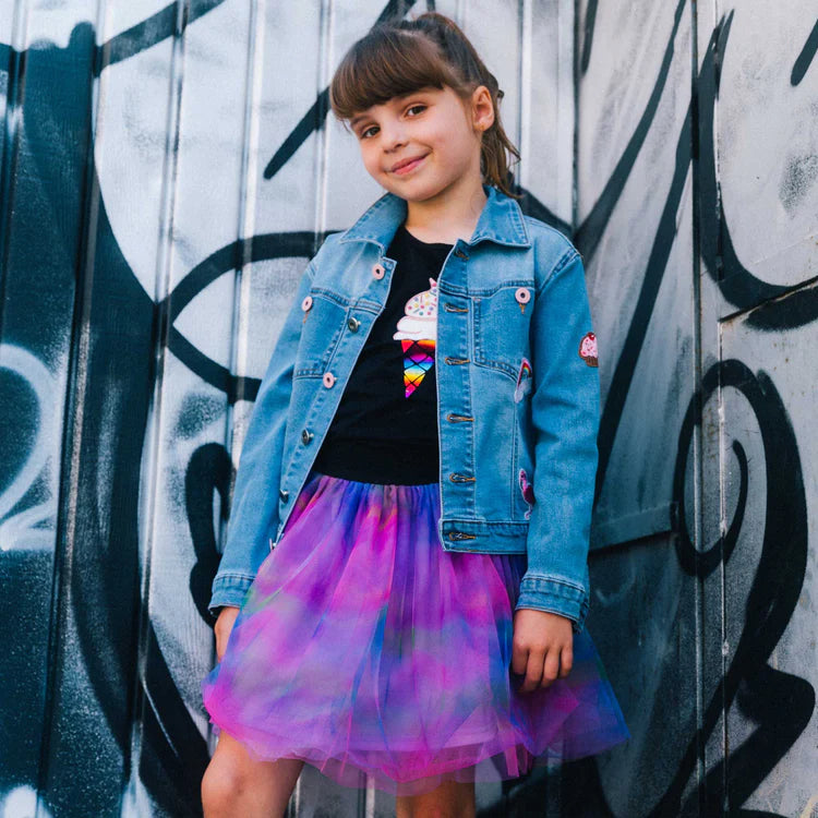 Printed Tulle Skirt: AOP Multicolor waves