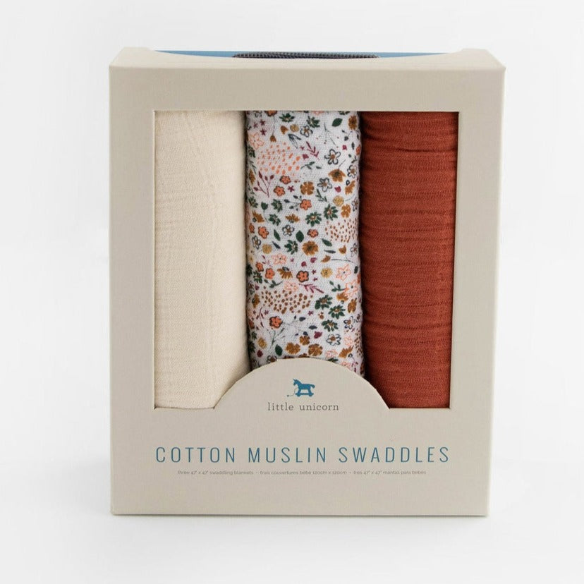Pressed Petals Cotton Muslin Swaddle Blanket Set