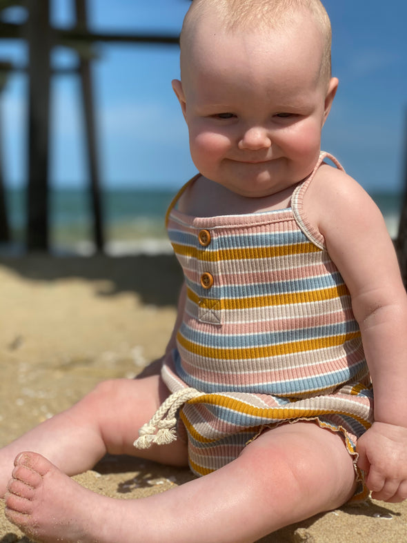 Pink Blue Stripe Aralyn Bloomer