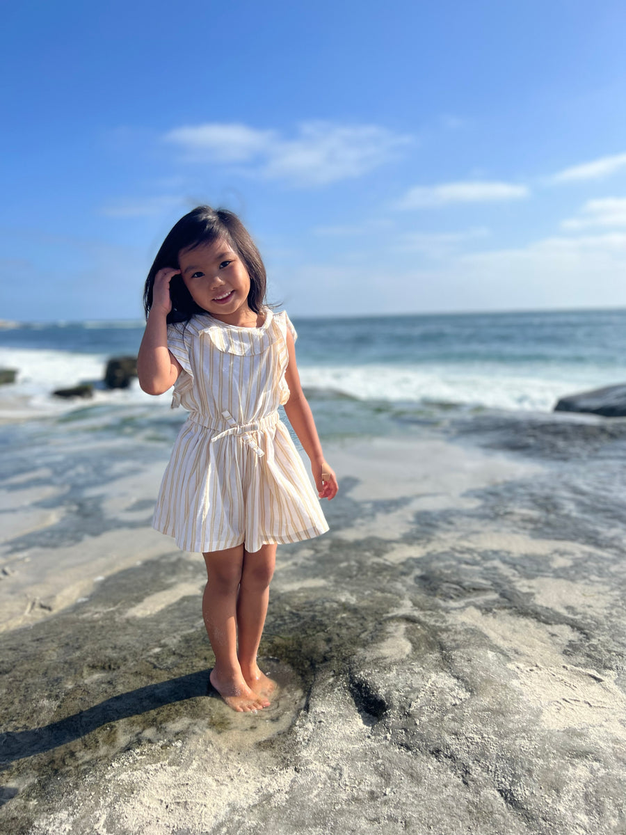 Sandy Romper: Tan Stripe