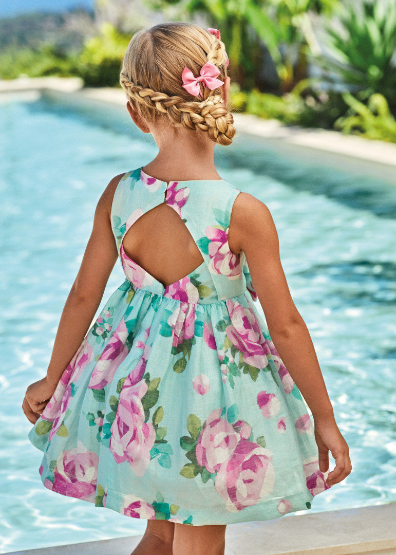Printed Linen Dress: Floral Aqua