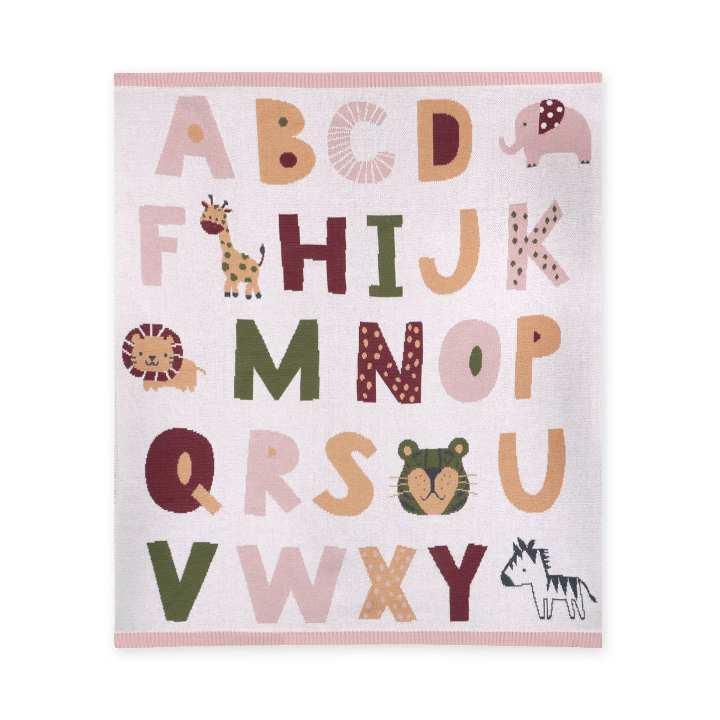 Organic Jacquard Sweater Knit Blanket - Alphabet Blush