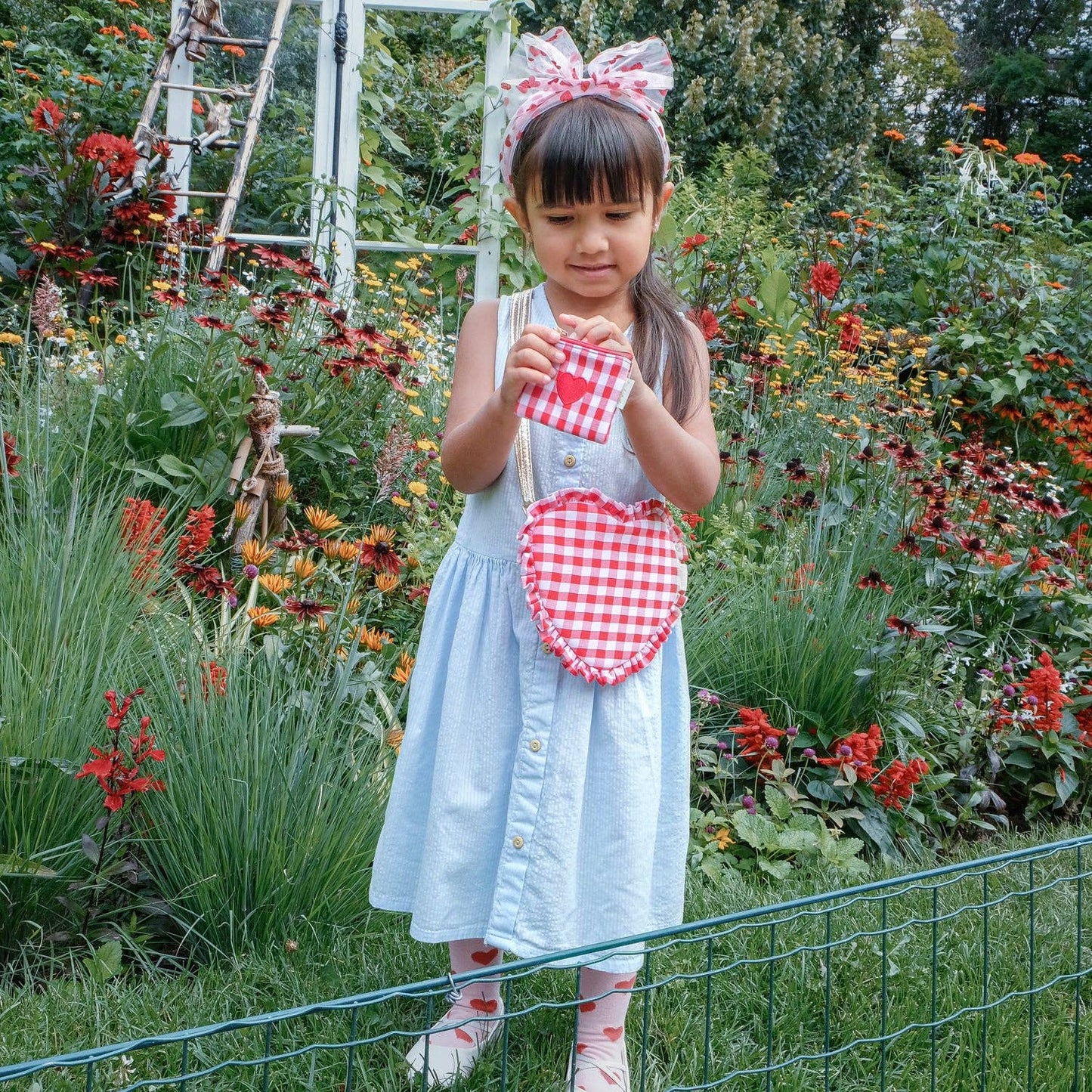 Gingham Ruffle Love Heart Bag