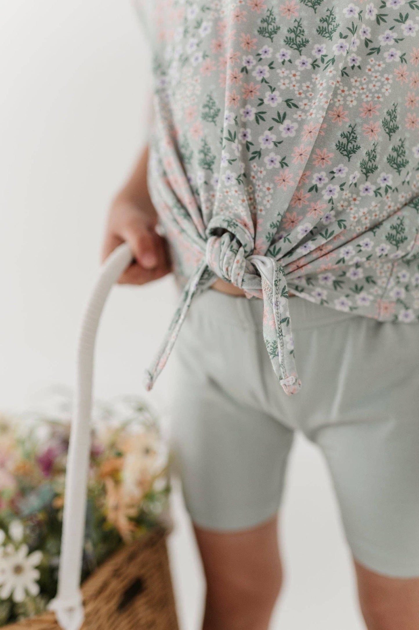 Aqua Grey Floral Tie Front Shirt