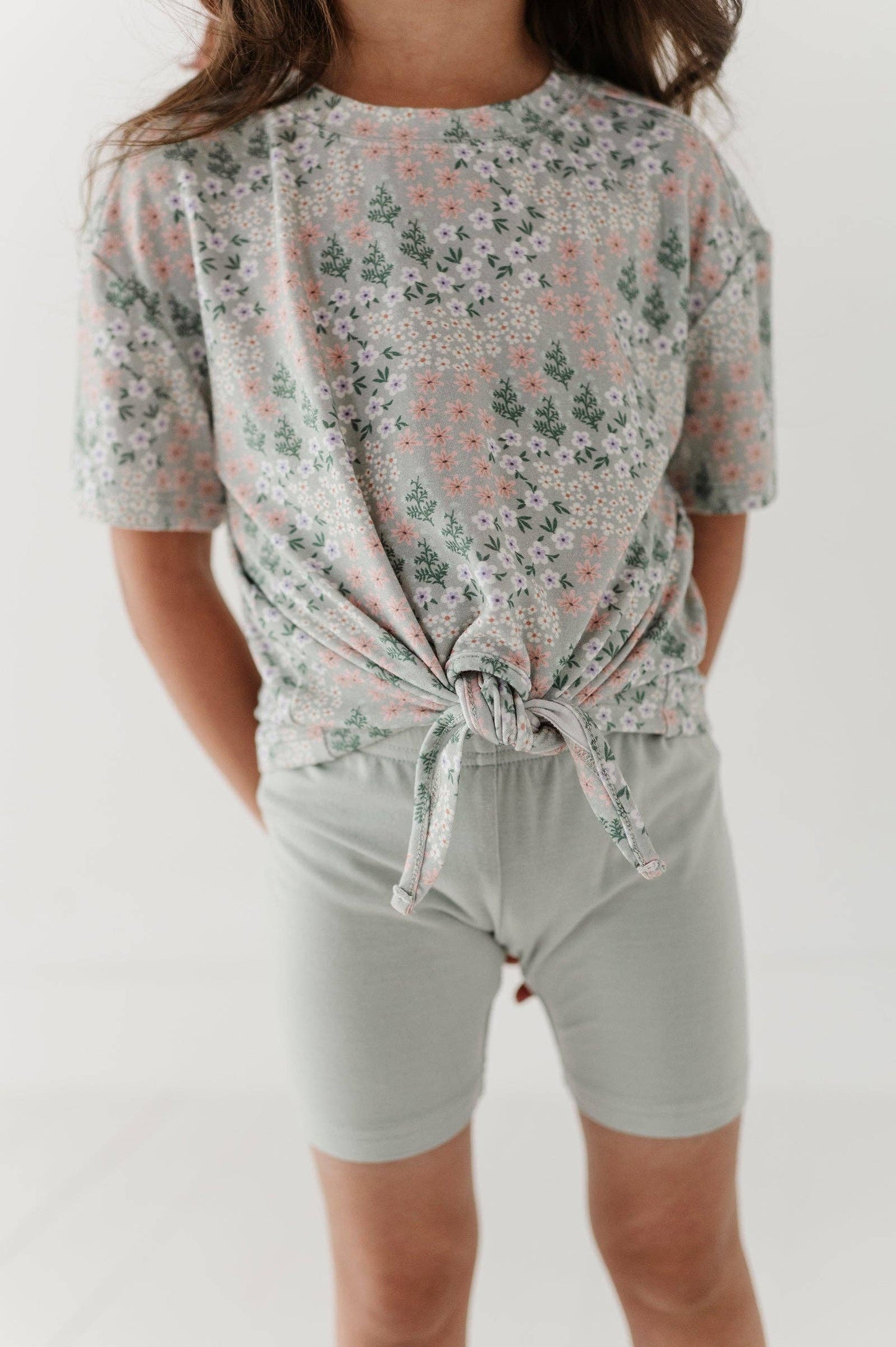 Aqua Grey Floral Tie Front Shirt