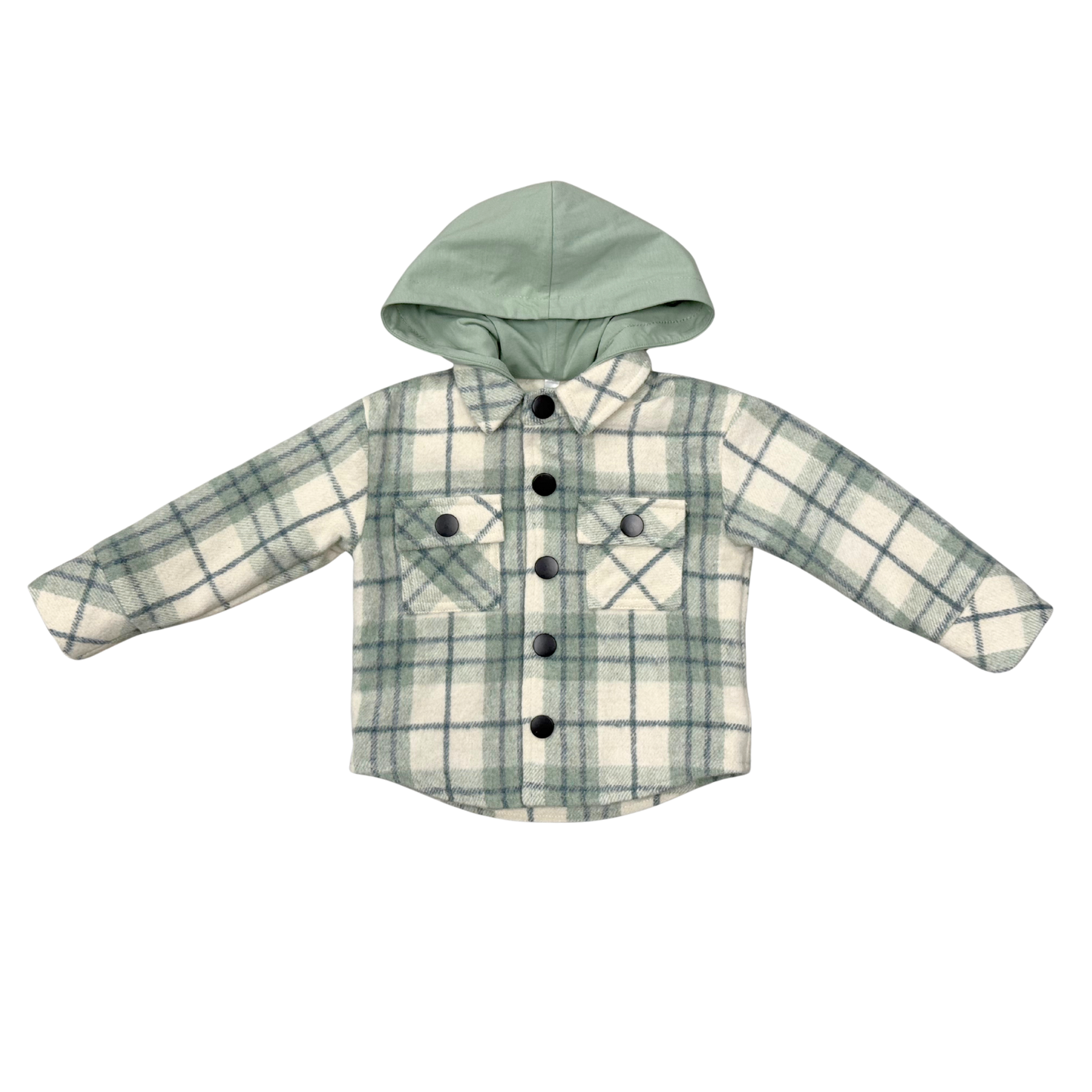 Mint Blue Plaid Hooded Shacket