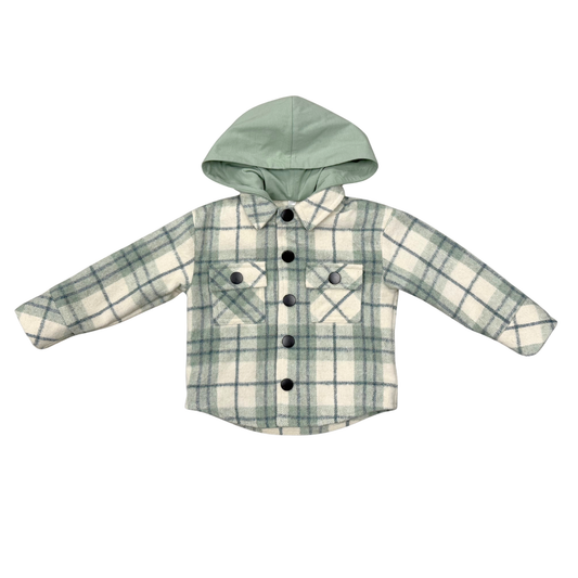 Mint Blue Plaid Hooded Shacket