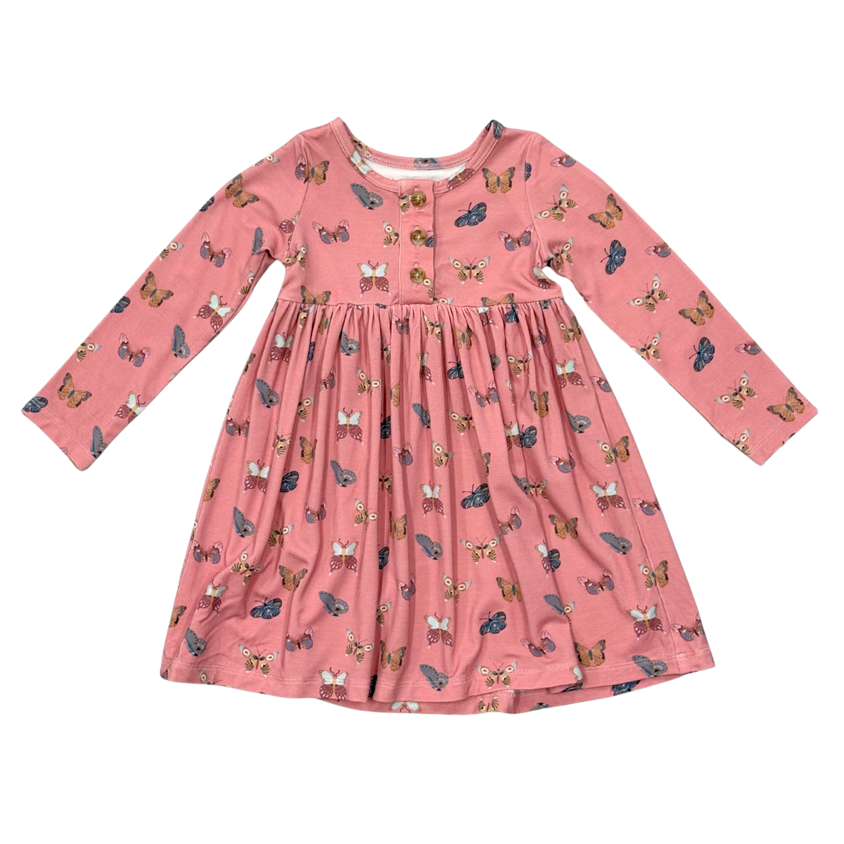 Butterfly Bloom Long Sleeve Henley Dress