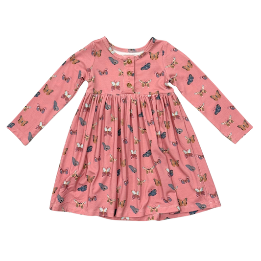 Butterfly Bloom Long Sleeve Henley Dress
