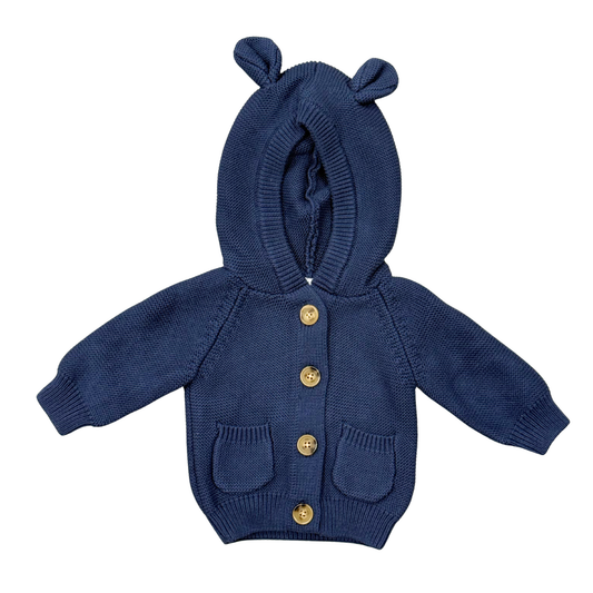 Navy Knit Cotton Teddy Hoodie