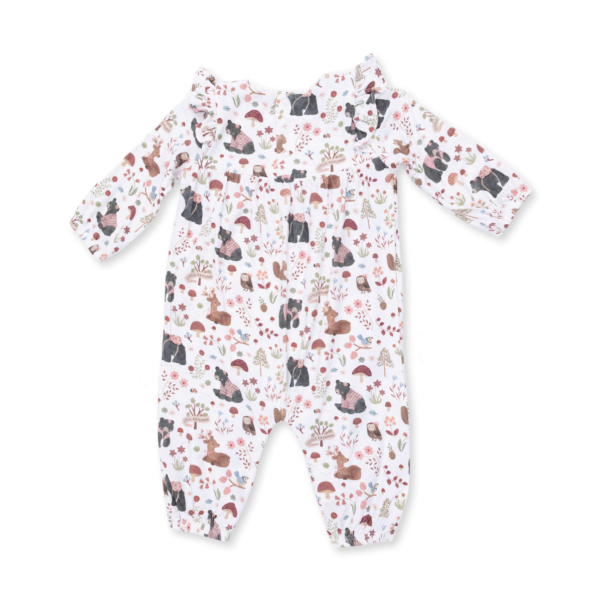 Southern Woodland Animals Pink - Ruffle Sleeve Snap Romper