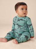 Long Sleeve Pocket Baby Romper: Scribbled Dinosaurs