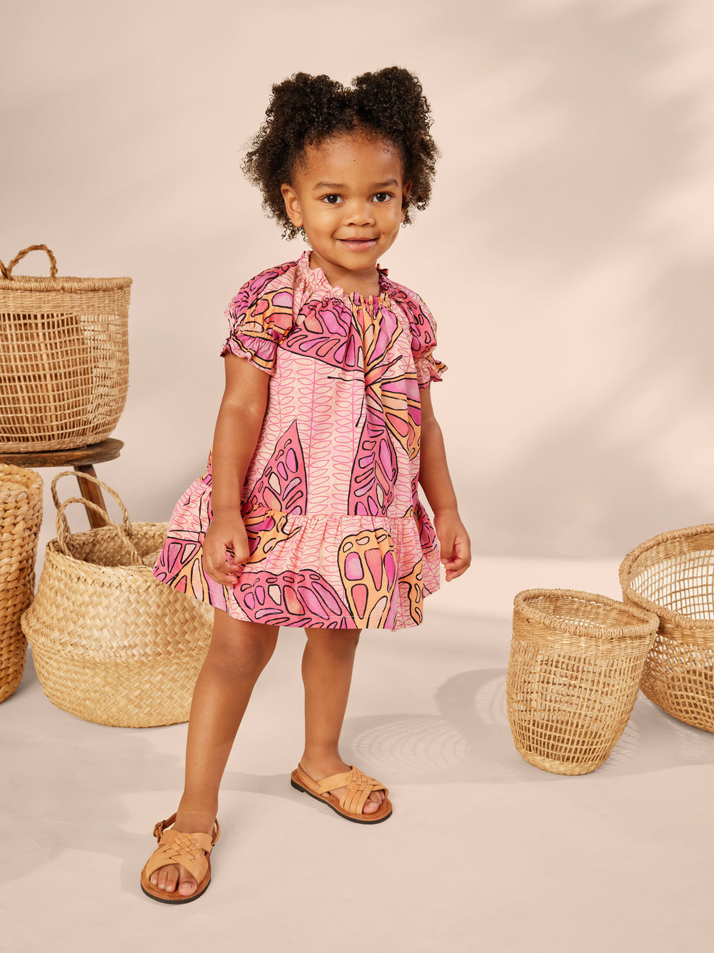 Puff Sleeve Baby Dress: Batik Butterfly