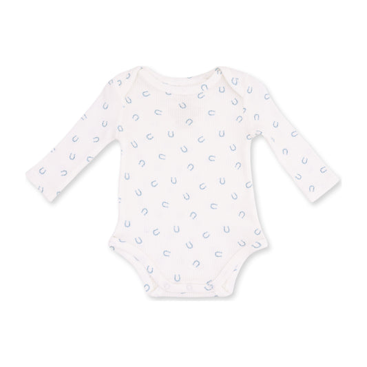 Little Horseshoes Blue Long Sleeve Bodysuit