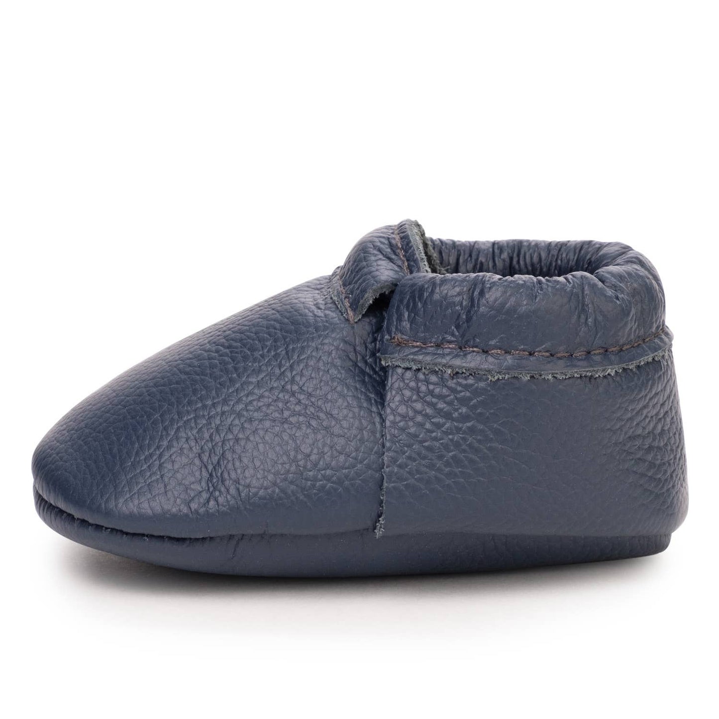 Navy Blue Leather Fringeless Baby Moccasins