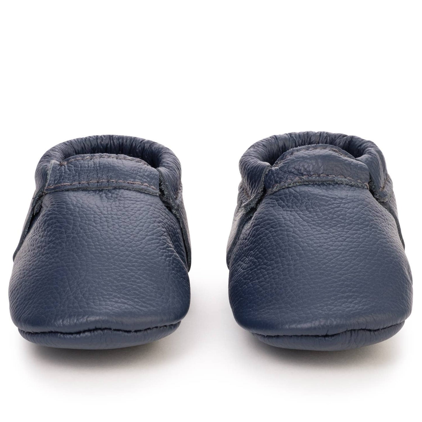 Navy Blue Leather Fringeless Baby Moccasins