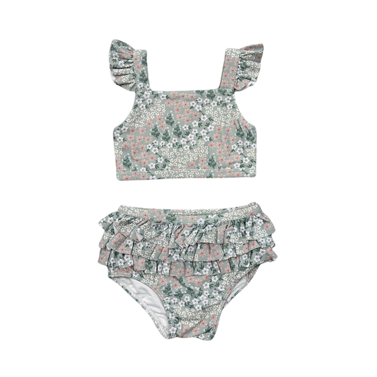 Aqua Grey Floral Two-Piece Swimsuit