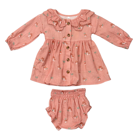 Mesa Rose Mushroom Ruffled Collar Dress Set