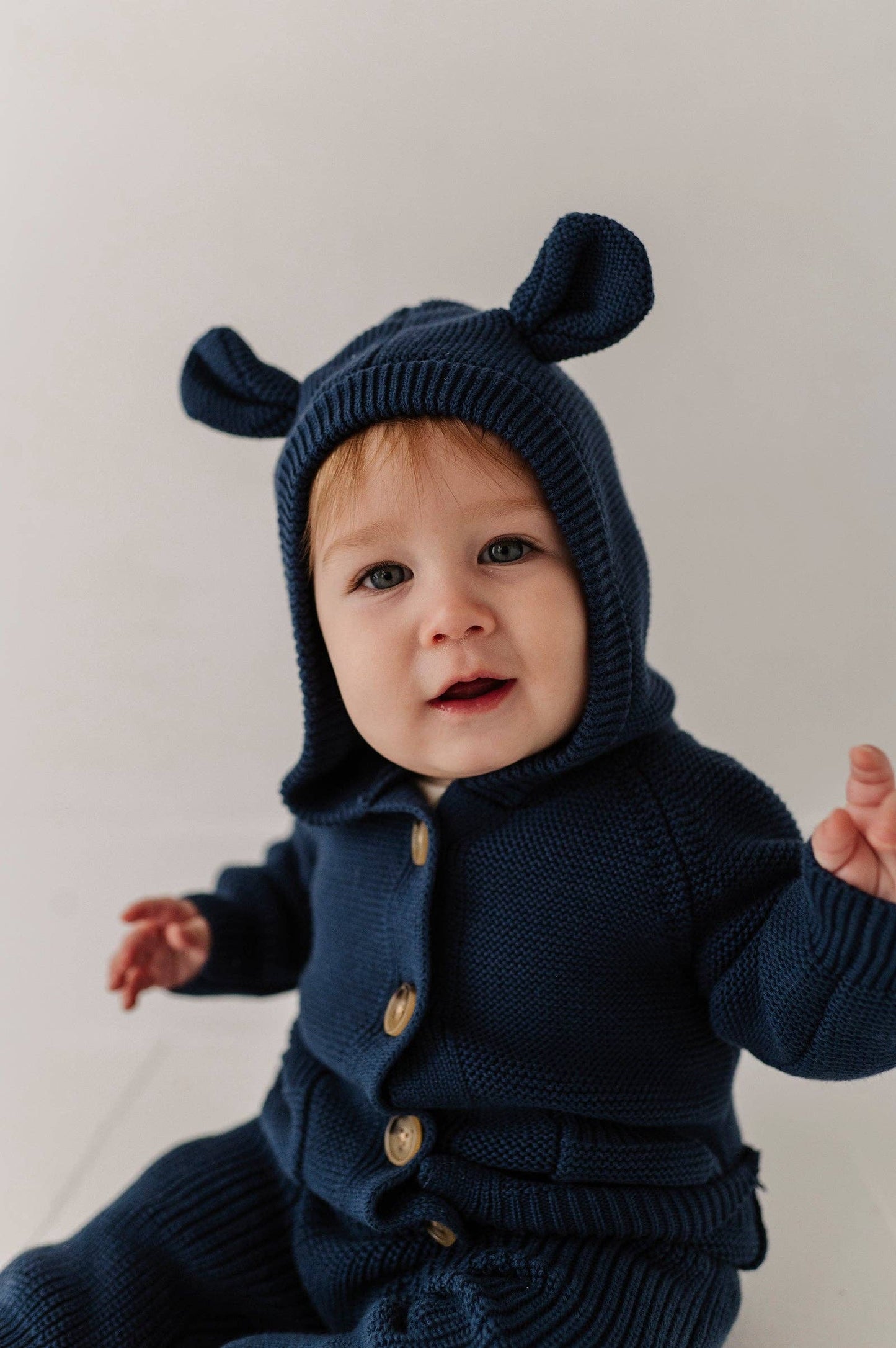 Navy Knit Cotton Teddy Hoodie