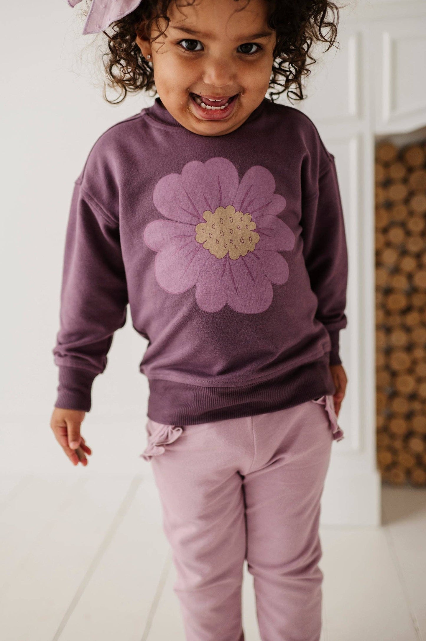 Bamboo Boxy Sweatshirt - Plum Wildflower