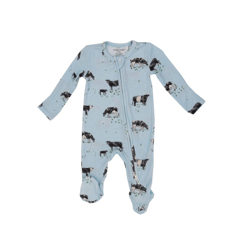 Black Cow 2 Way Zipper Footie: Blue