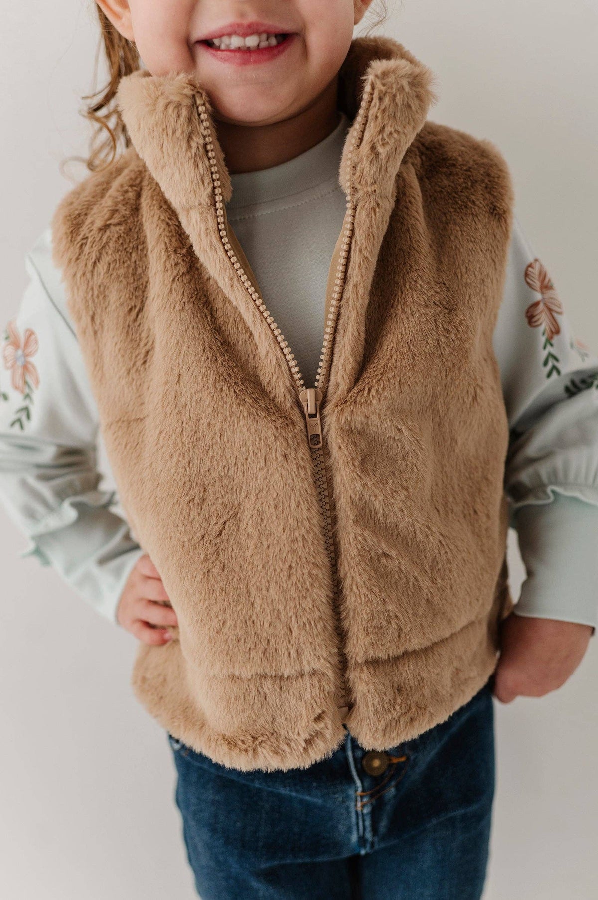 Beige Faux Fur Vest