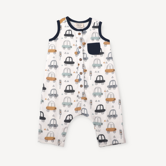 Cars Sleeveless Button Jumpsuit: Soft White