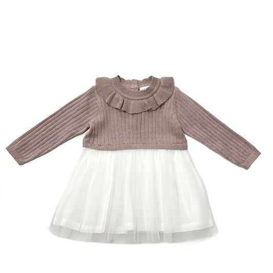 Sweater Knit Top & Tutu Combo Baby Dress: Cafe Latte Ruffle