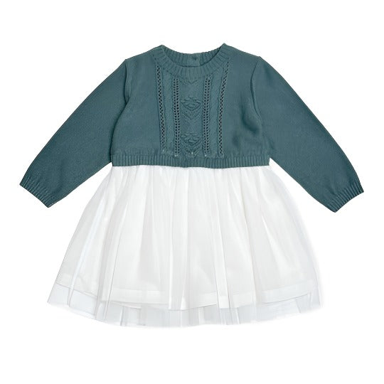 Sweater Knit Top & Tutu Combo Baby Dress: Blue Teal Floral